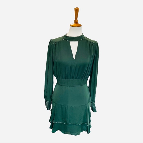 Parker NY Chrissy Beaded Silk Mini Dress In Alphine Forrest Green - Picture 5 of 13